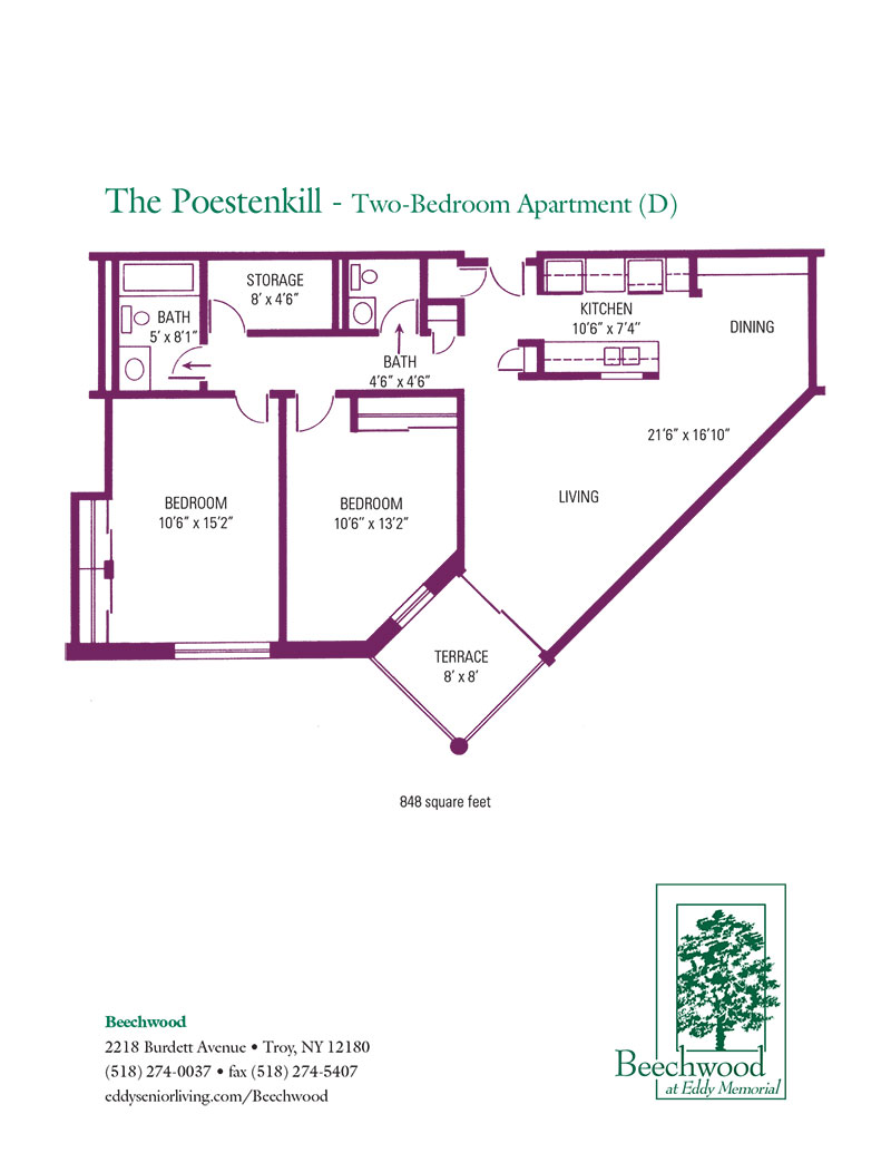 Floorplan for The Poestenkill senior apartment at The Beechwood at Eddy Memorial retirement community