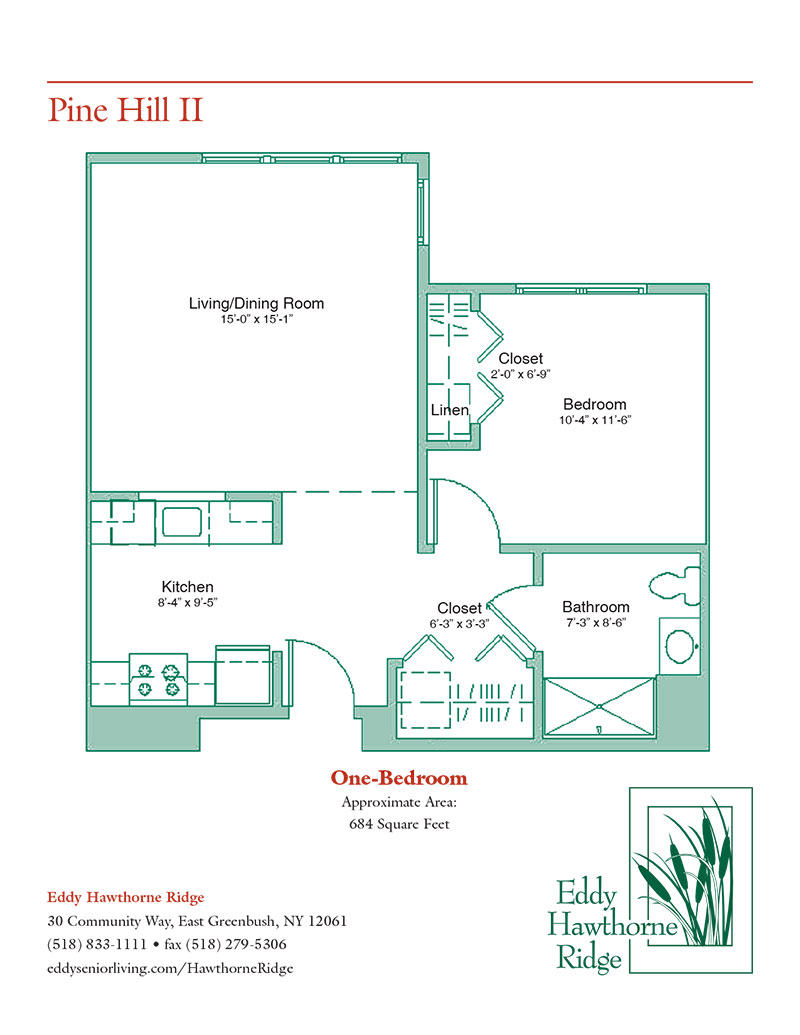 The floor plan for the Pine Hill II senior apartment at Eddy Hawthorne Ridge